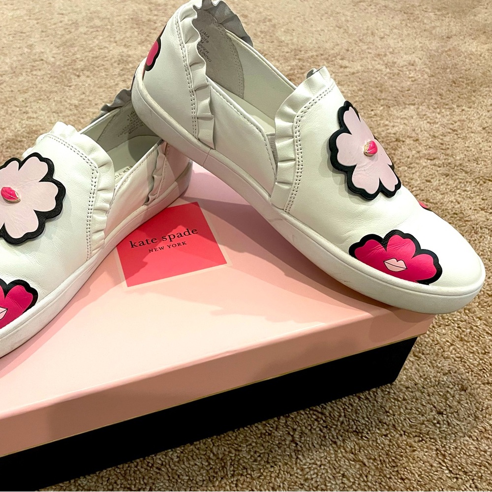 Kate Spade Lima White Leather Slip On Sneakers 6.5M